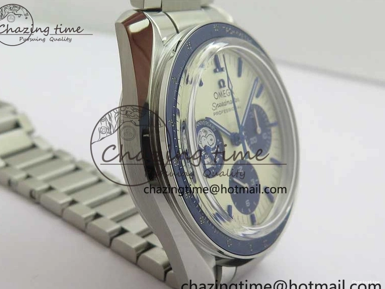 0111 Speedmaster SS Snoopy Apollo OMF Best Edition White Dial on SS Flat link Bracelet Venus Trendy 7882